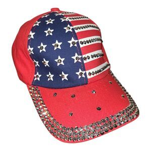 NEW Womans American Patriotic Flag Baseball Sparkle Rhinestone Bling Hat Cap